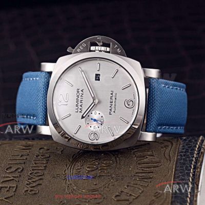 Perfect Replica Panerai Luminor Marina 1950 44mm Automatic Watch -PAM00978 316L STeel Case White Dial Blue Nylon Strap 